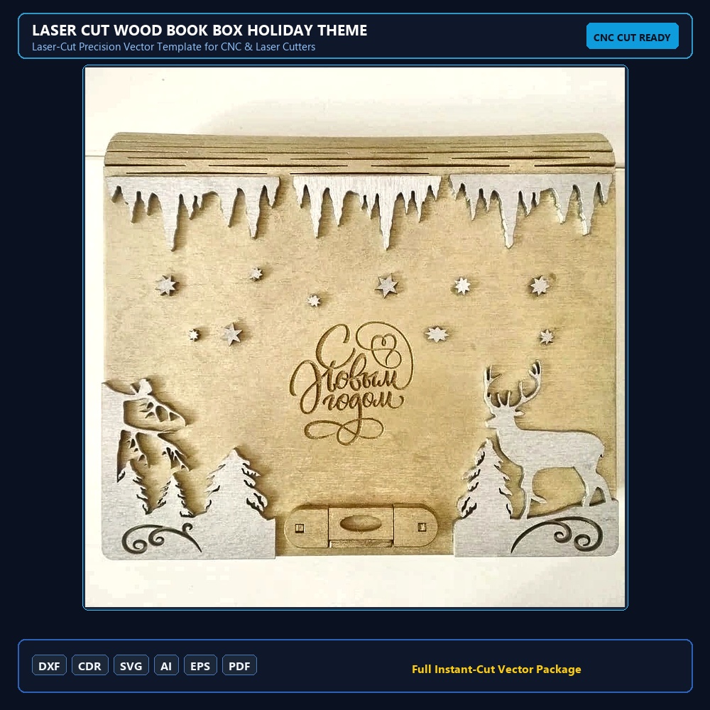 Laser Cut Wood Book Box Holiday Theme