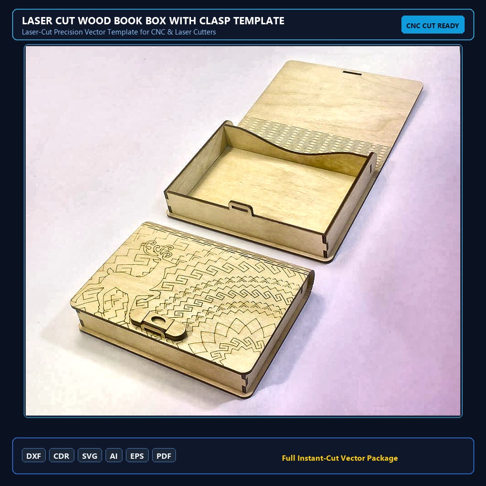 Laser Cut Wood Book Box With Clasp Template