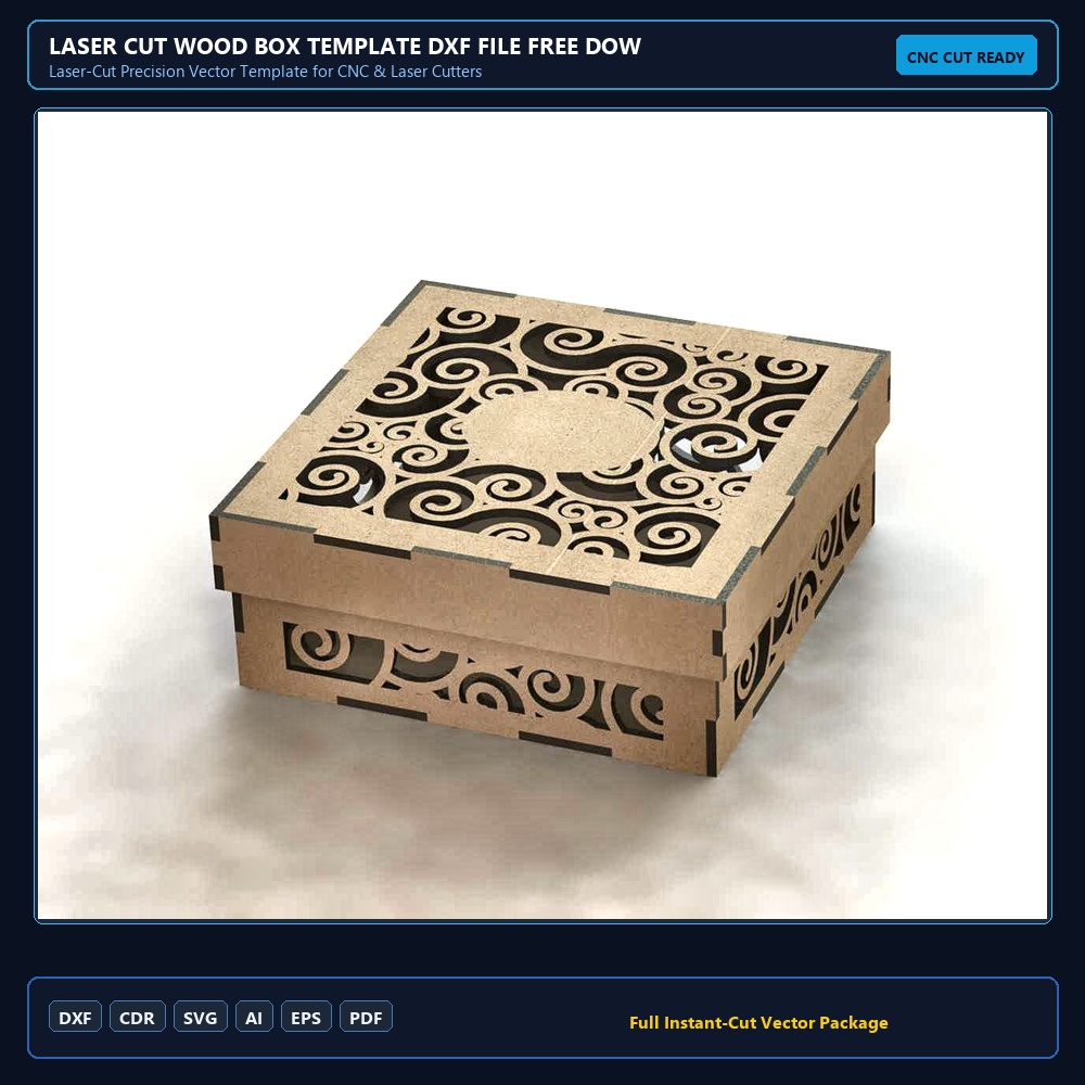 Laser Cut Wood Box Template DXF File Free Download - 3axis.co