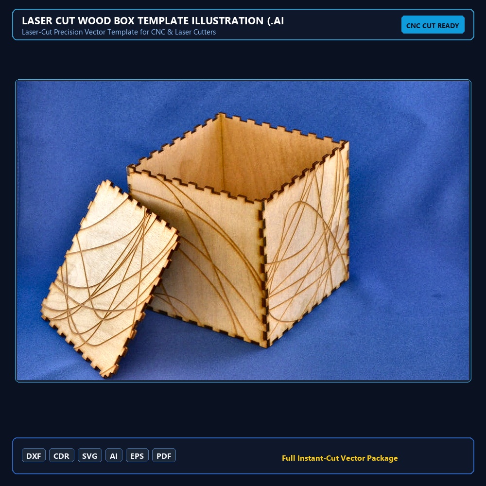 Laser Cut Wood Box Template Illustration (.ai) vector file free download - 3axis.co