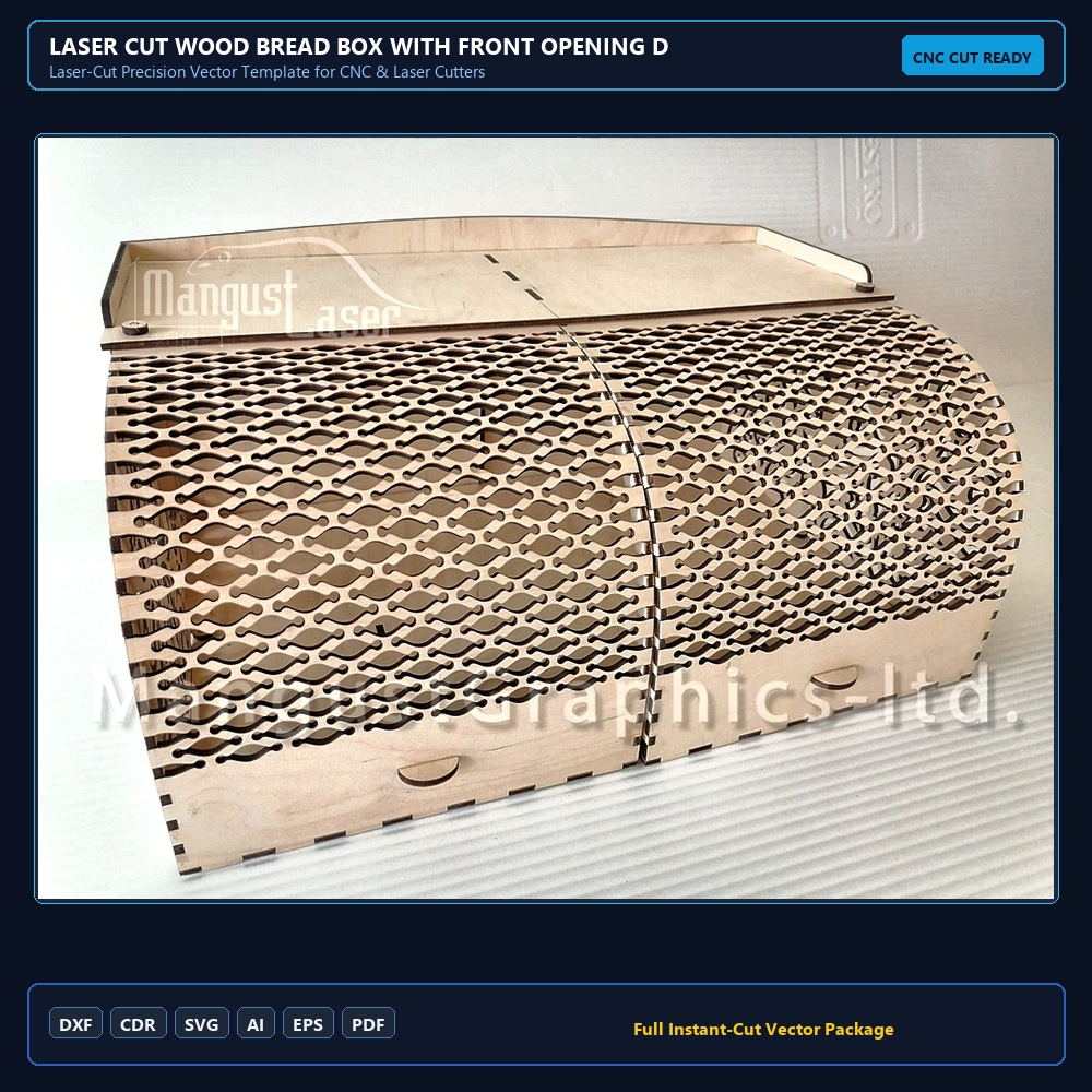 Laser Cut Wood Bread Box With Front Opening Doors