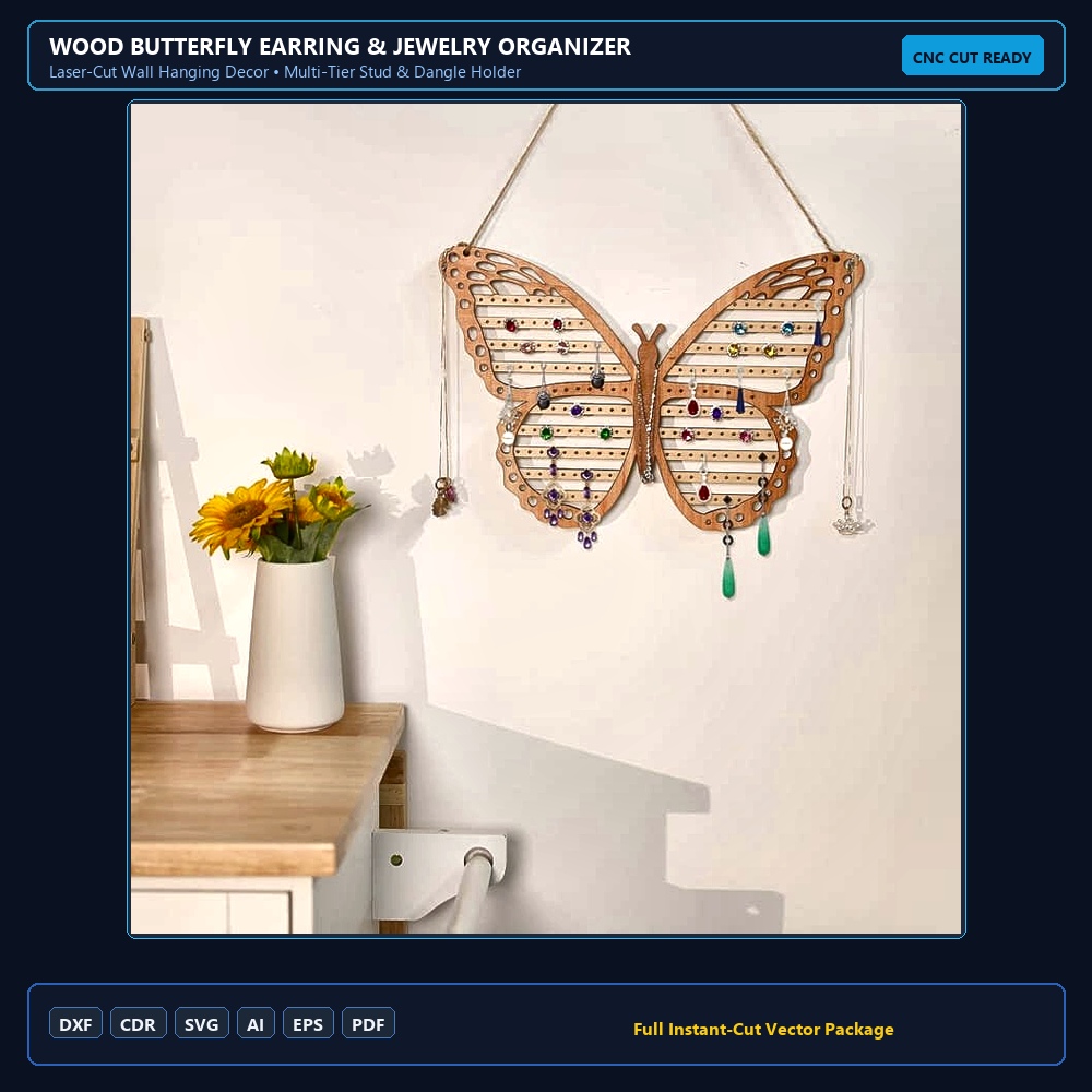 Laser Cut Wood Butterfly Earring Holder