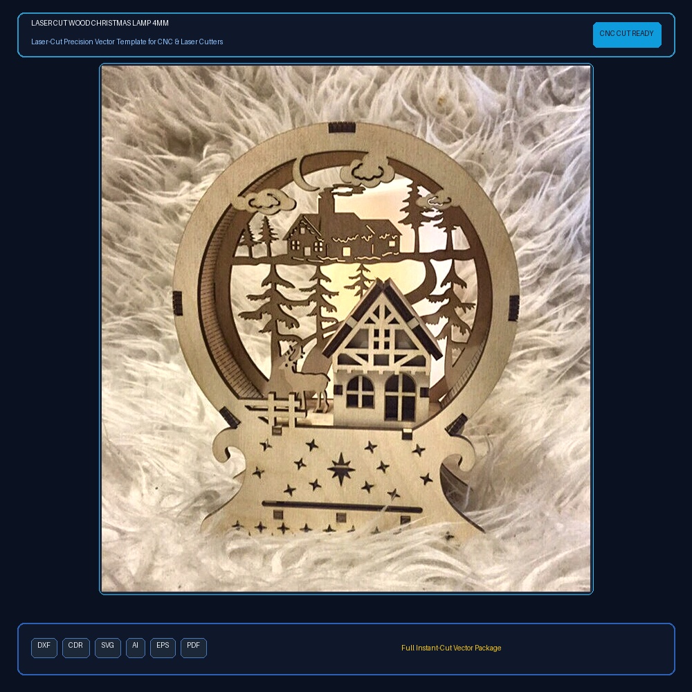 Laser Cut Wood Christmas Lamp 4mm