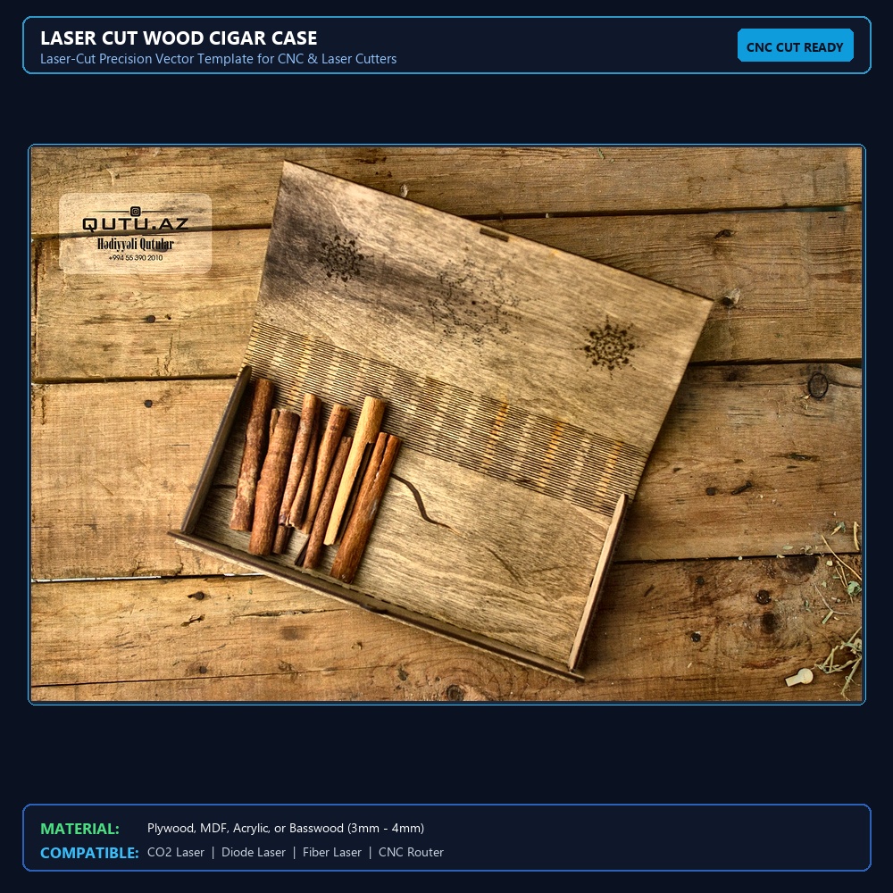 Laser Cut Wood Cigar Case View 2