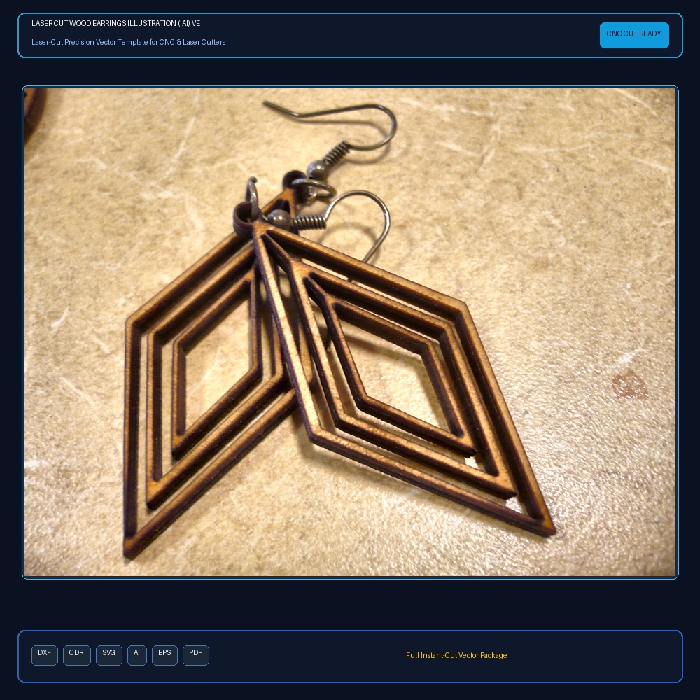 Laser Cut Wood Earrings Illustration (.ai) vector file free download - 3axis.co