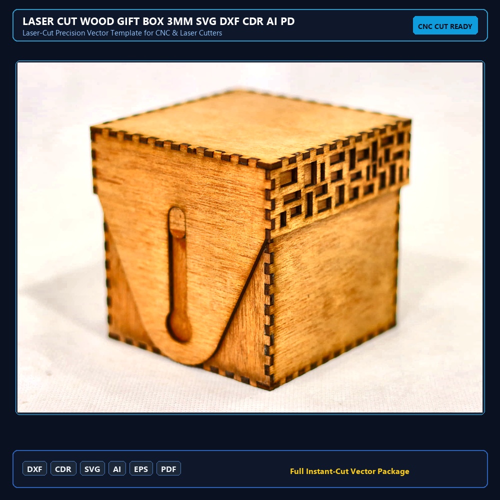 Laser Cut Wood Gift Box 3mm SVG DXF CDR AI PDF Free Download - 3axis.co