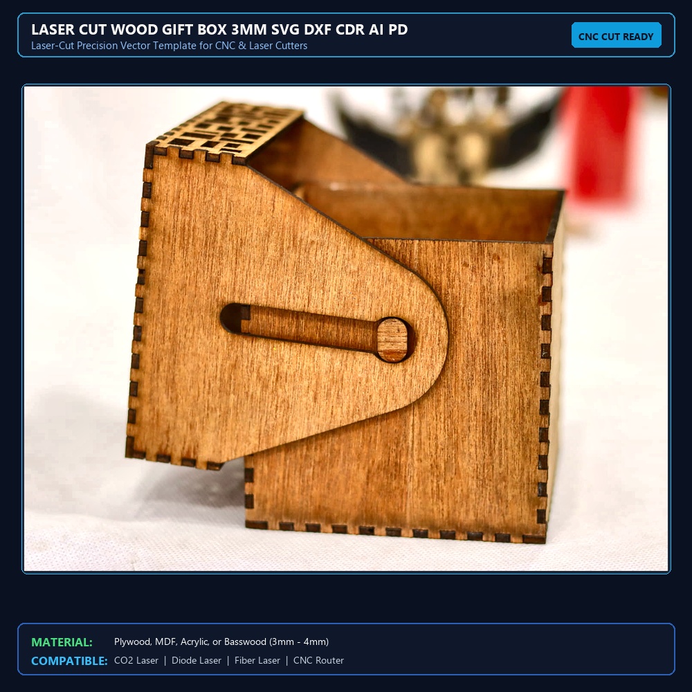 Laser Cut Wood Gift Box 3mm SVG DXF CDR AI PDF Free Download - 3axis.co View 2