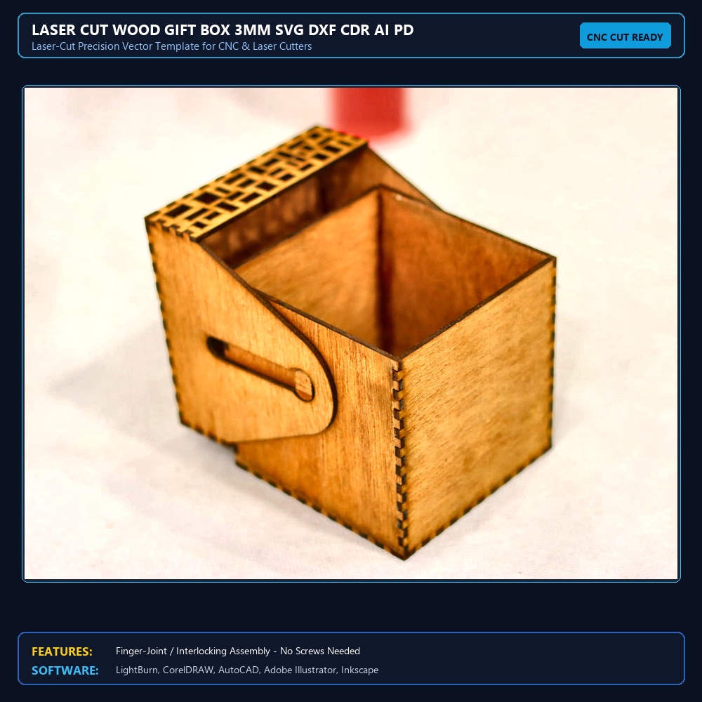 Laser Cut Wood Gift Box 3mm SVG DXF CDR AI PDF Free Download - 3axis.co View 3