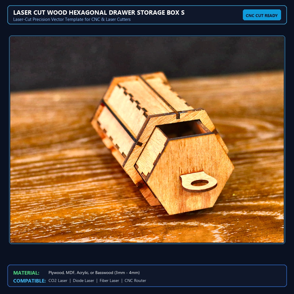Laser Cut Wood Hexagonal Drawer Storage Box SVG DXF CDR AI PDF Free Download - 3axis.co View 2