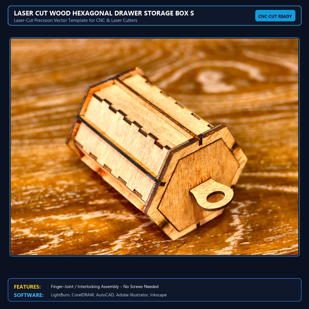 Laser Cut Wood Hexagonal Drawer Storage Box SVG DXF CDR AI PDF Free Download - 3axis.co View 3