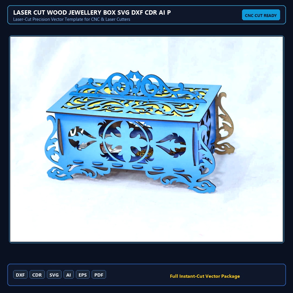 Laser Cut Wood Jewellery Box SVG DXF CDR AI PDF Free Download - 3axis.co