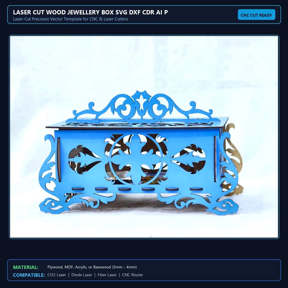 Laser Cut Wood Jewellery Box SVG DXF CDR AI PDF Free Download - 3axis.co View 2