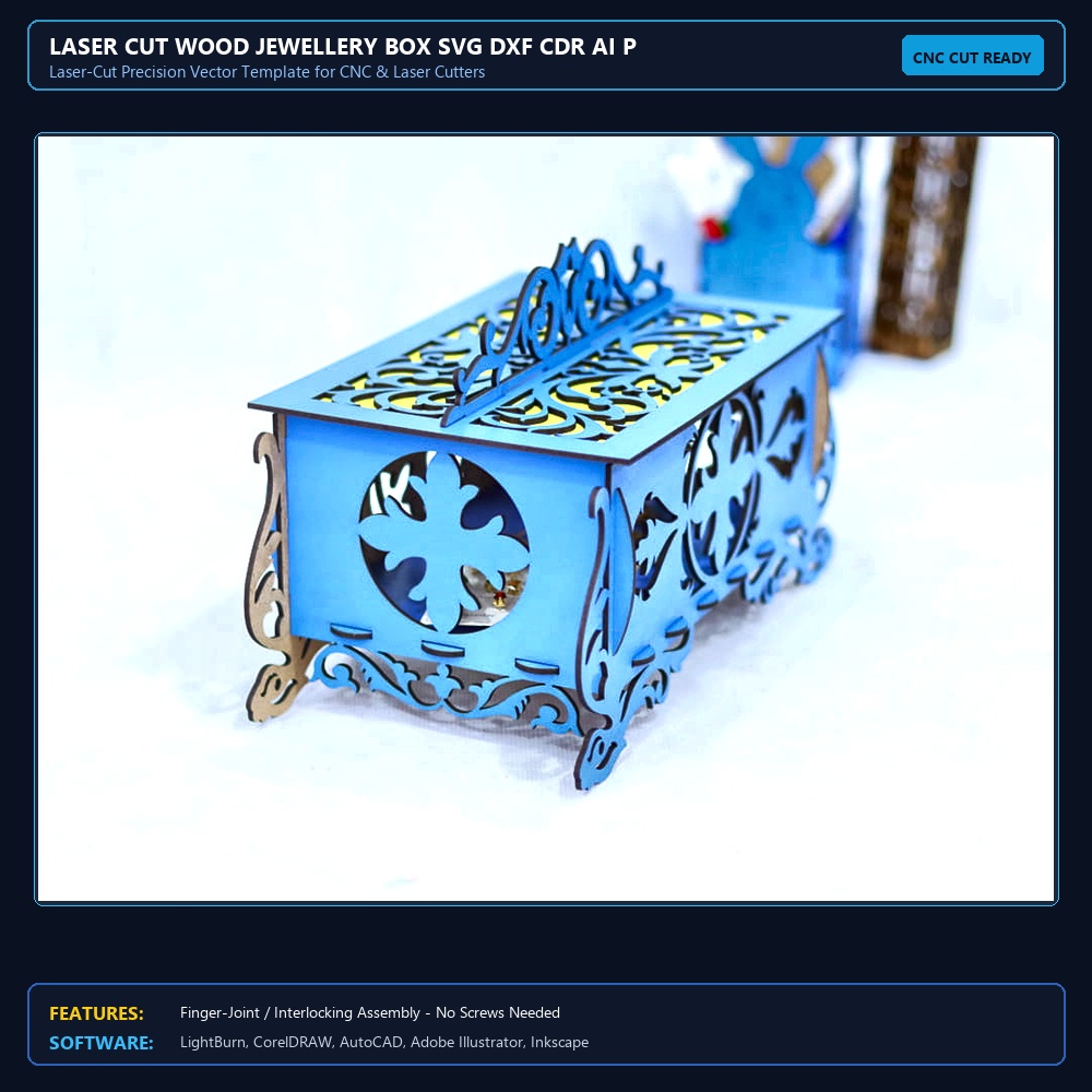 Laser Cut Wood Jewellery Box SVG DXF CDR AI PDF Free Download - 3axis.co View 3