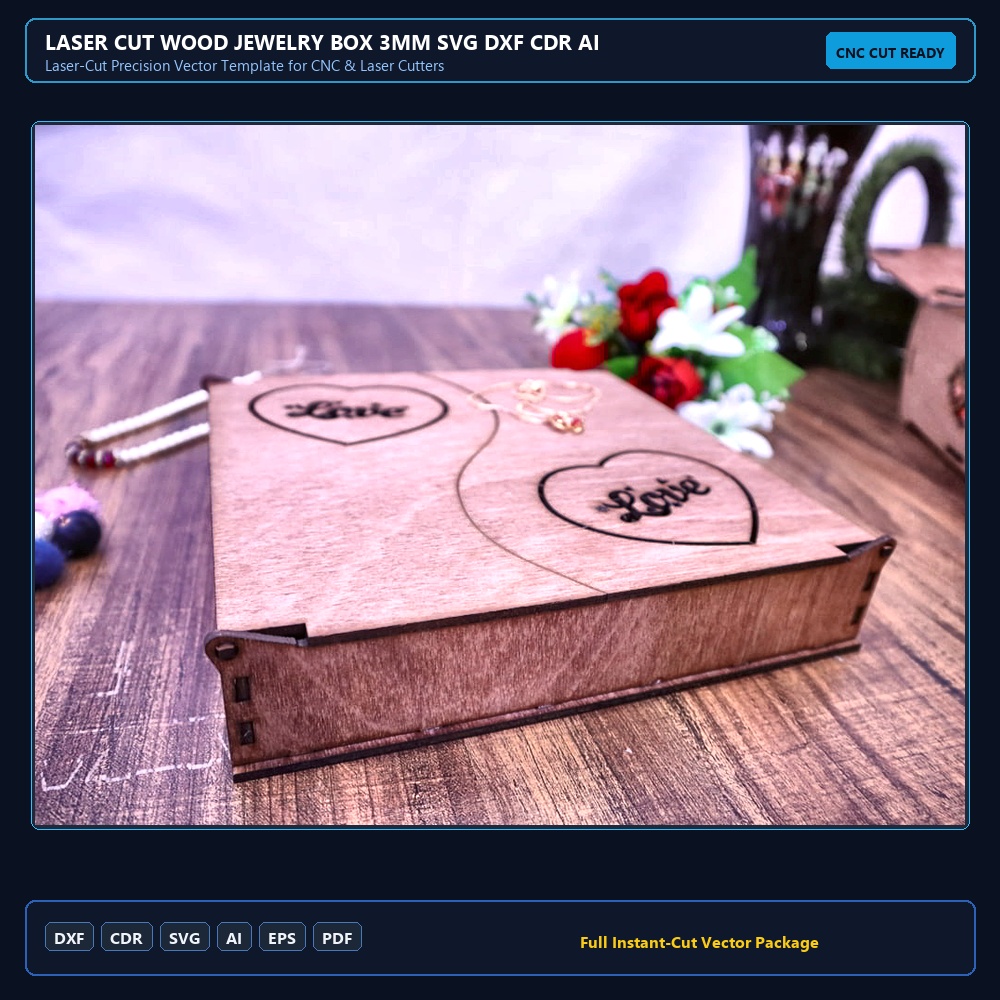 Laser Cut Wood Jewelry Box 3mm SVG DXF CDR AI PDF Free Download - 3axis.co
