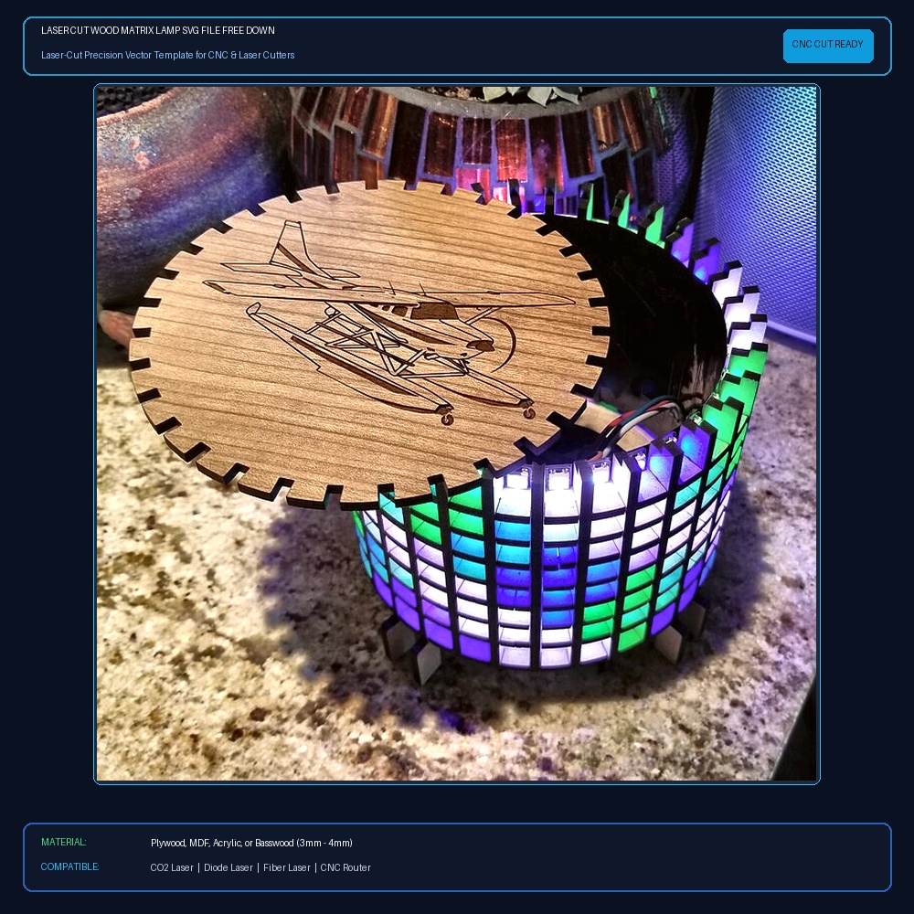 Laser Cut Wood Matrix Lamp SVG File Free Download - 3axis.co View 2