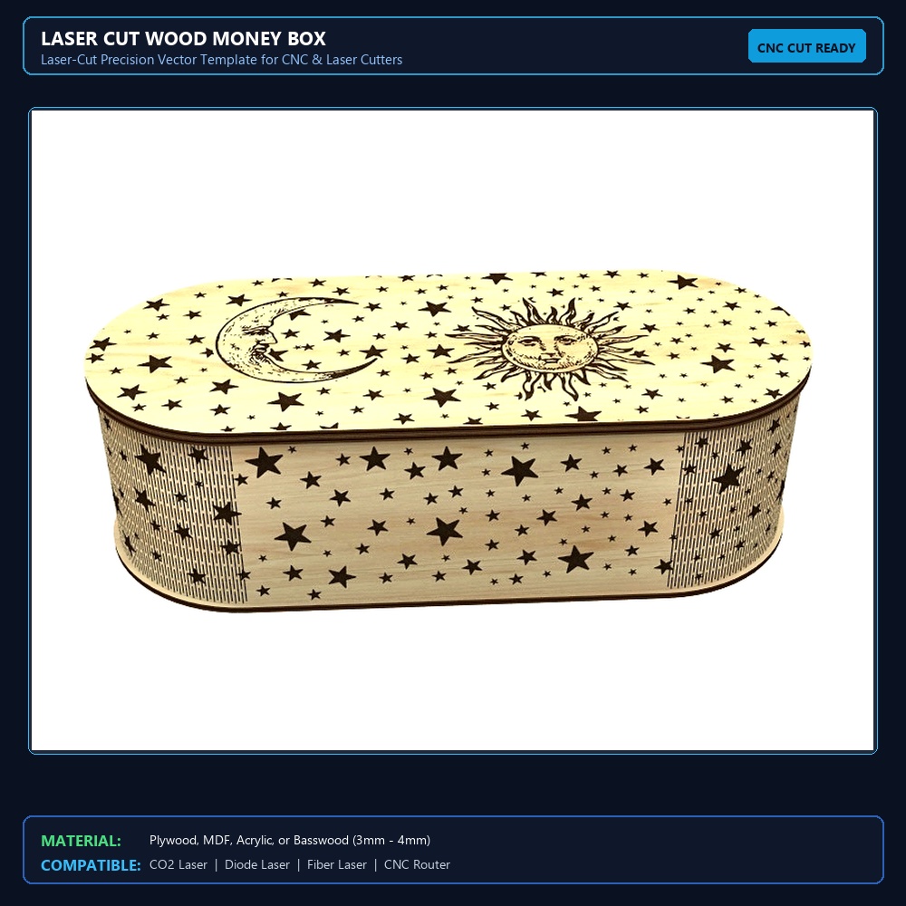 Laser Cut Wood Money Box View 2