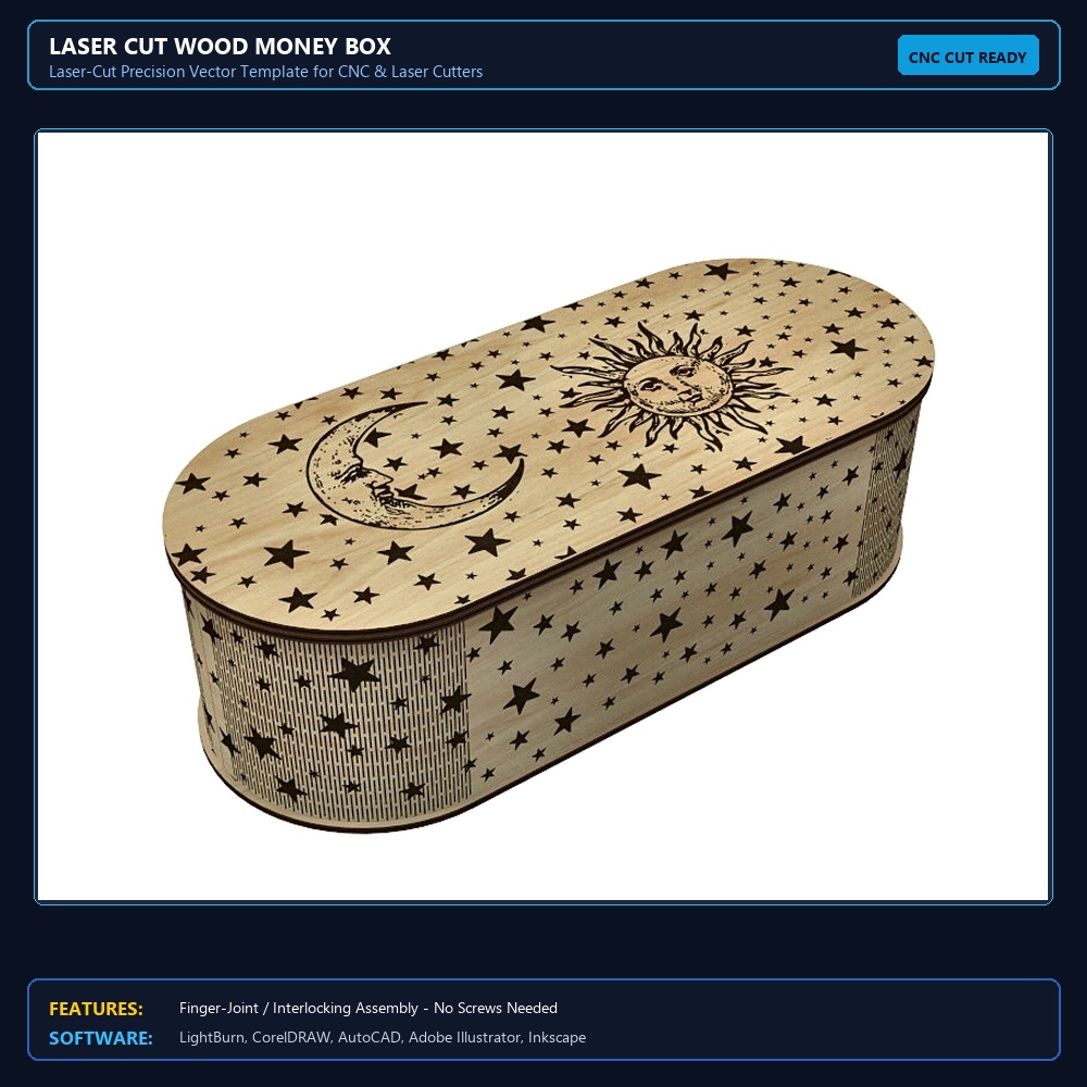 Laser Cut Wood Money Box View 3