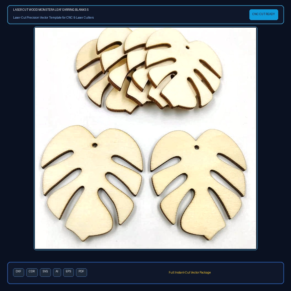 Laser Cut Wood Monstera Leaf Earring Blanks Shapes for Jewelry Making