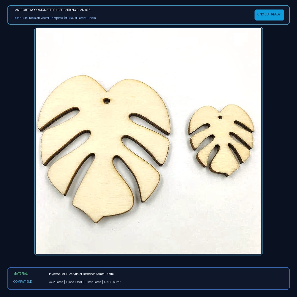 Laser Cut Wood Monstera Leaf Earring Blanks Shapes for Jewelry Making View 2