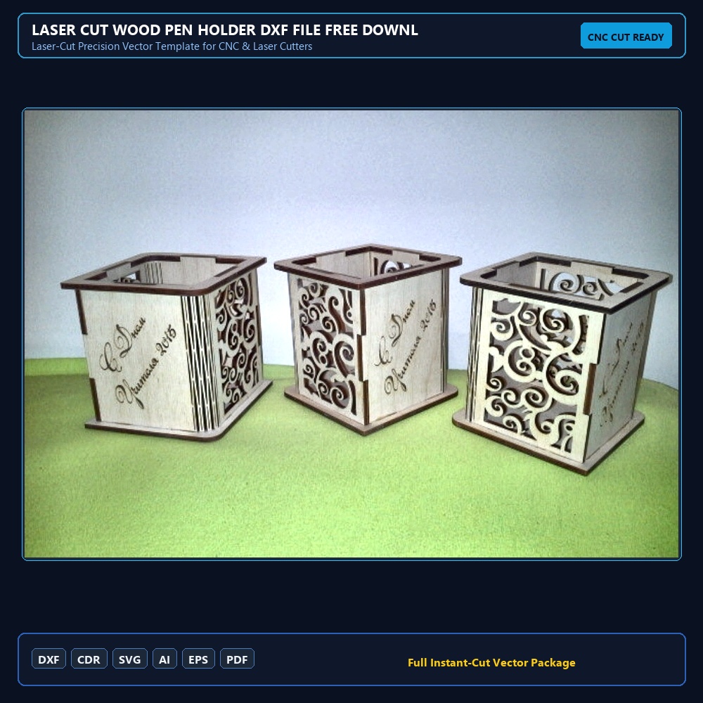 Laser Cut Wood Pen Holder DXF File Free Download - 3axis.co