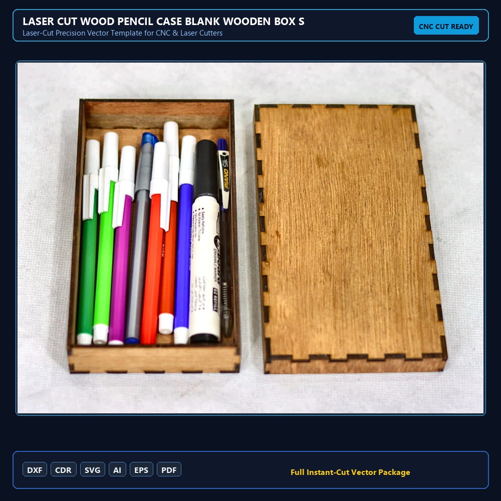 Laser Cut Wood Pencil Case Blank Wooden Box SVG DXF CDR AI PDF Free Download - 3axis.co
