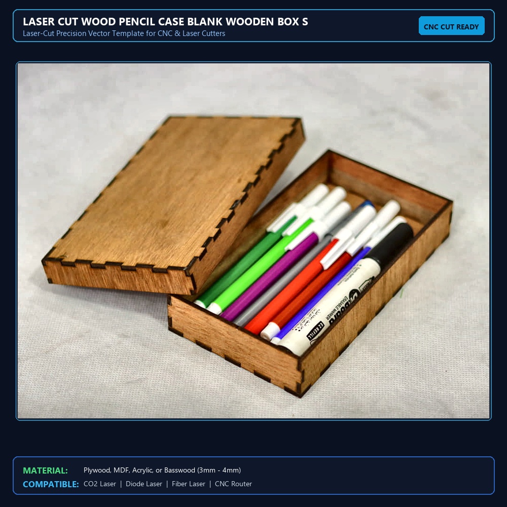 Laser Cut Wood Pencil Case Blank Wooden Box SVG DXF CDR AI PDF Free Download - 3axis.co View 2