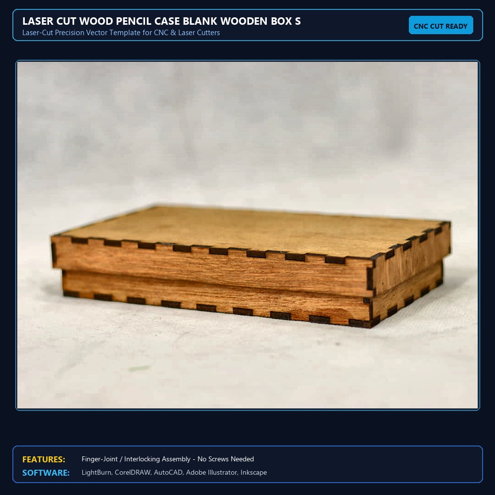 Laser Cut Wood Pencil Case Blank Wooden Box SVG DXF CDR AI PDF Free Download - 3axis.co View 3