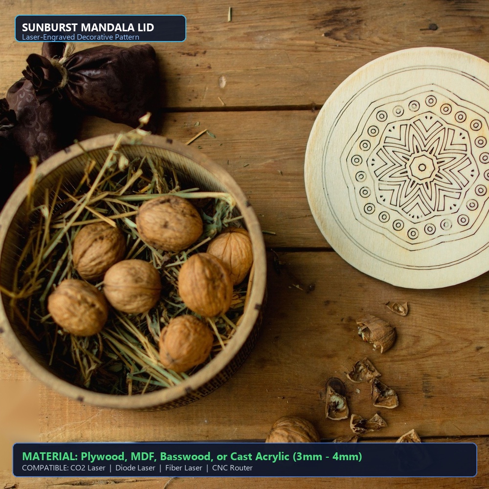 Laser Cut Wood Round Gift Box View 2