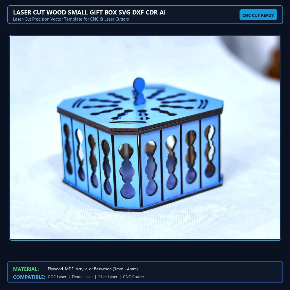 Laser Cut Wood Small Gift Box SVG DXF CDR AI PDF Free Download - 3axis.co View 2
