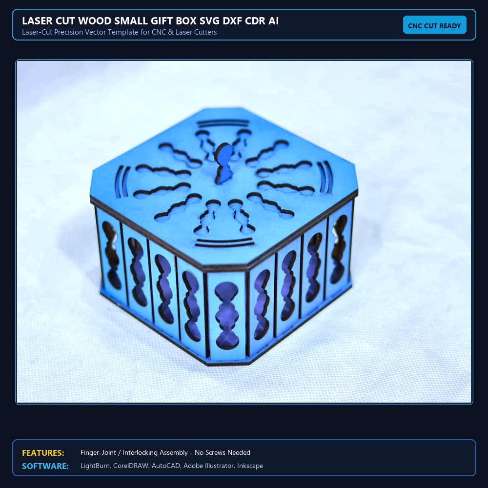 Laser Cut Wood Small Gift Box SVG DXF CDR AI PDF Free Download - 3axis.co View 4