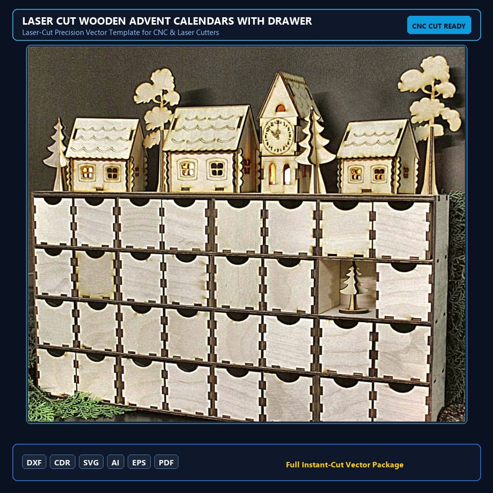 Laser Cut Wooden Advent Calendars with Drawers Box
