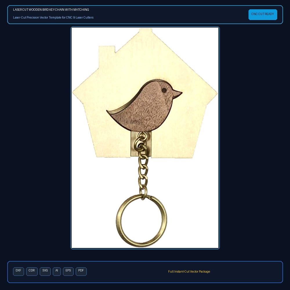 Laser Cut Wooden Bird Key Chain With Matching Hanging Key Holder