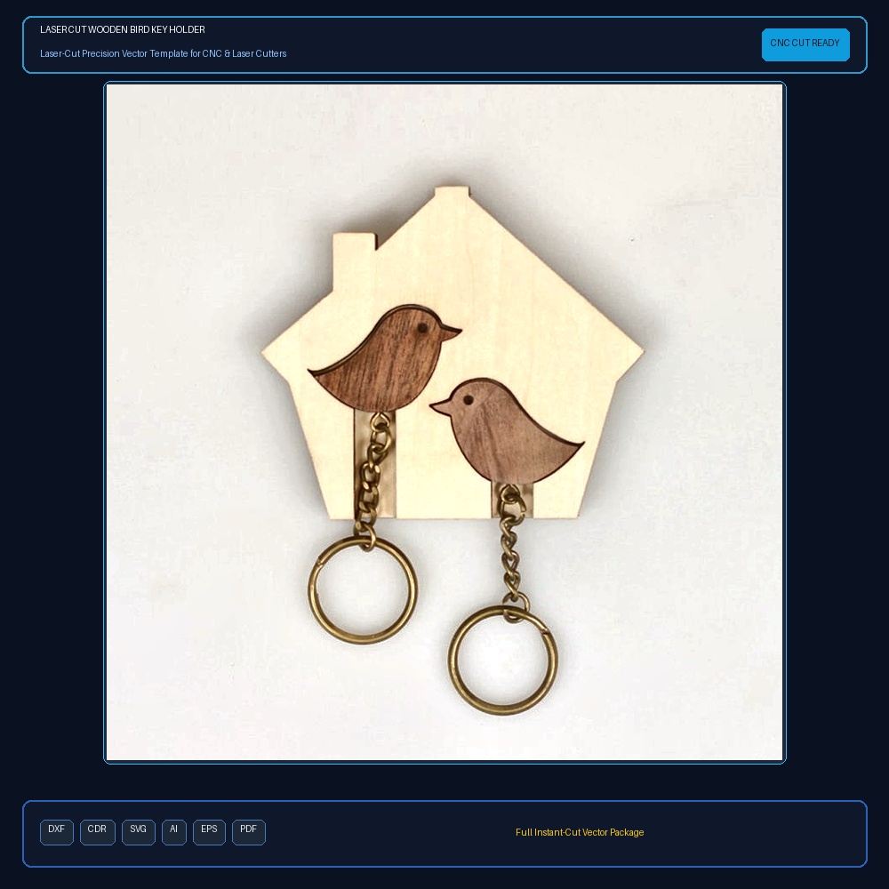 Laser Cut Wooden Bird Key Holder