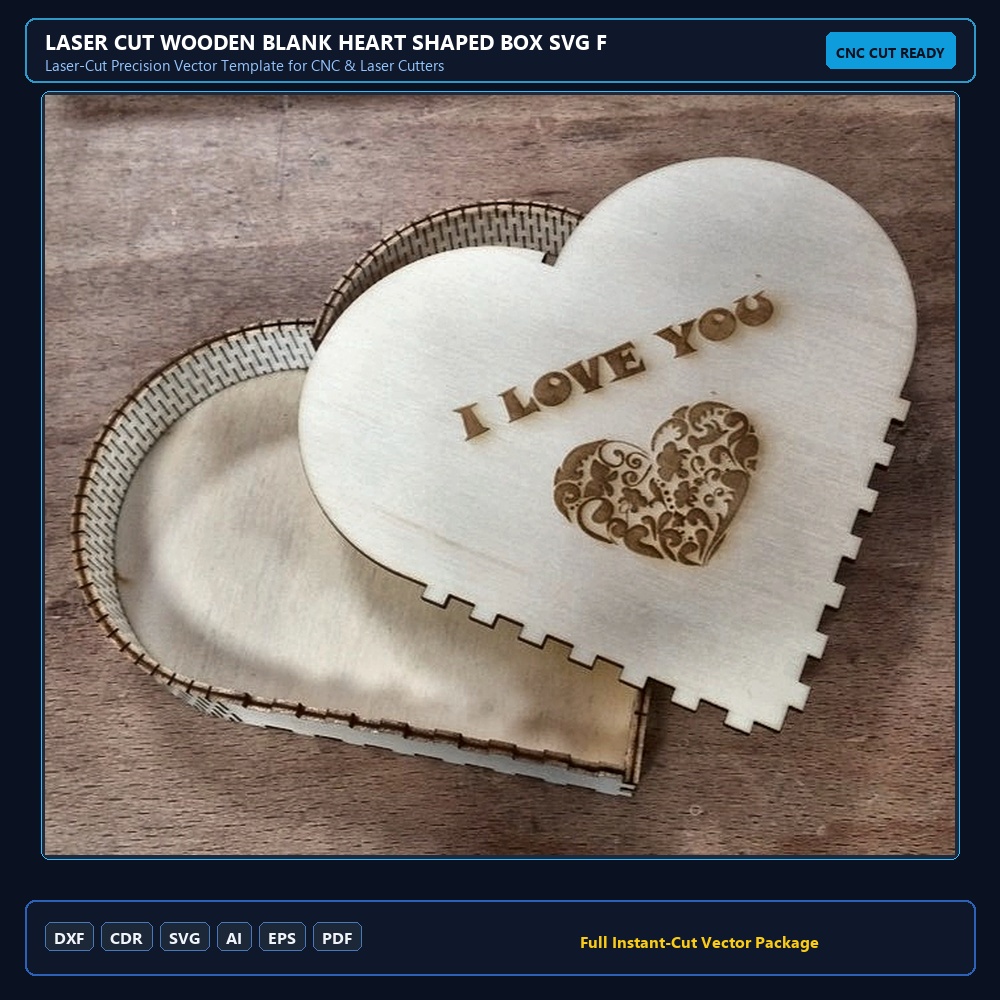 Laser Cut Wooden Blank Heart Shaped Box SVG File Free Download - 3axis.co