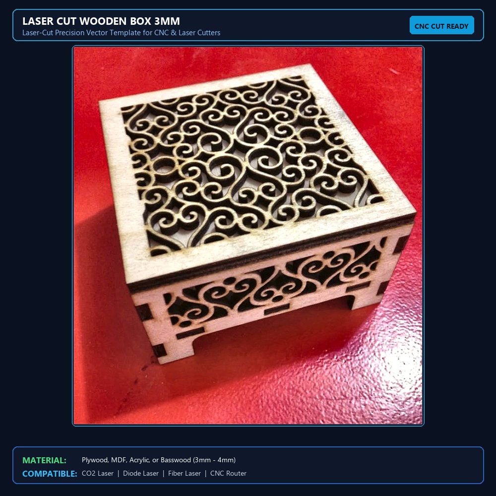 Laser Cut Wooden Box 3mm View 2