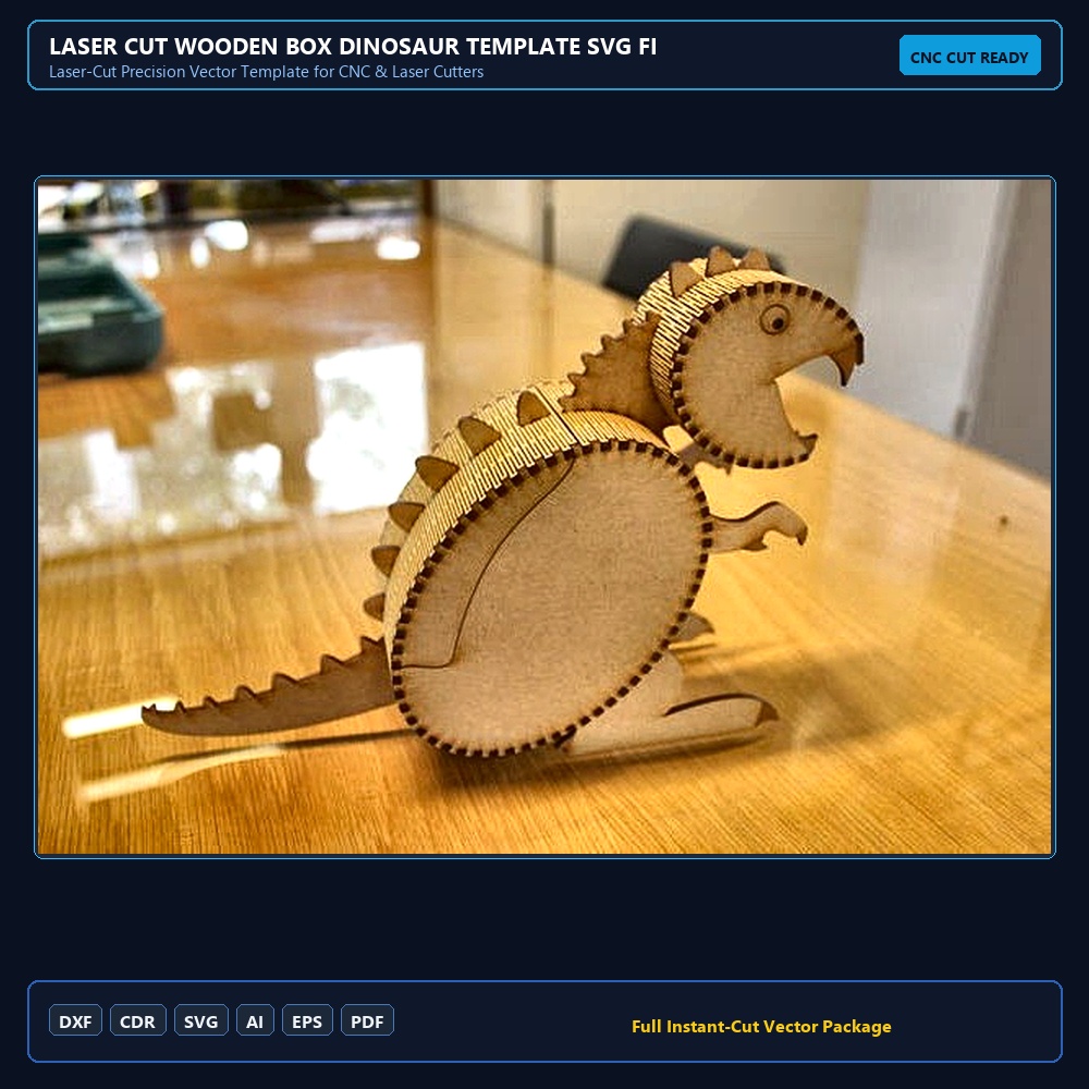 Laser Cut Wooden Box Dinosaur Template SVG File Free Download - 3axis.co