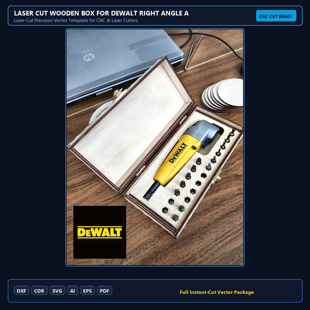 Laser Cut Wooden Box For DEWALT Right Angle Attachment