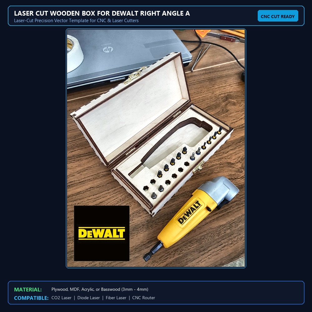 Laser Cut Wooden Box For DEWALT Right Angle Attachment View 2