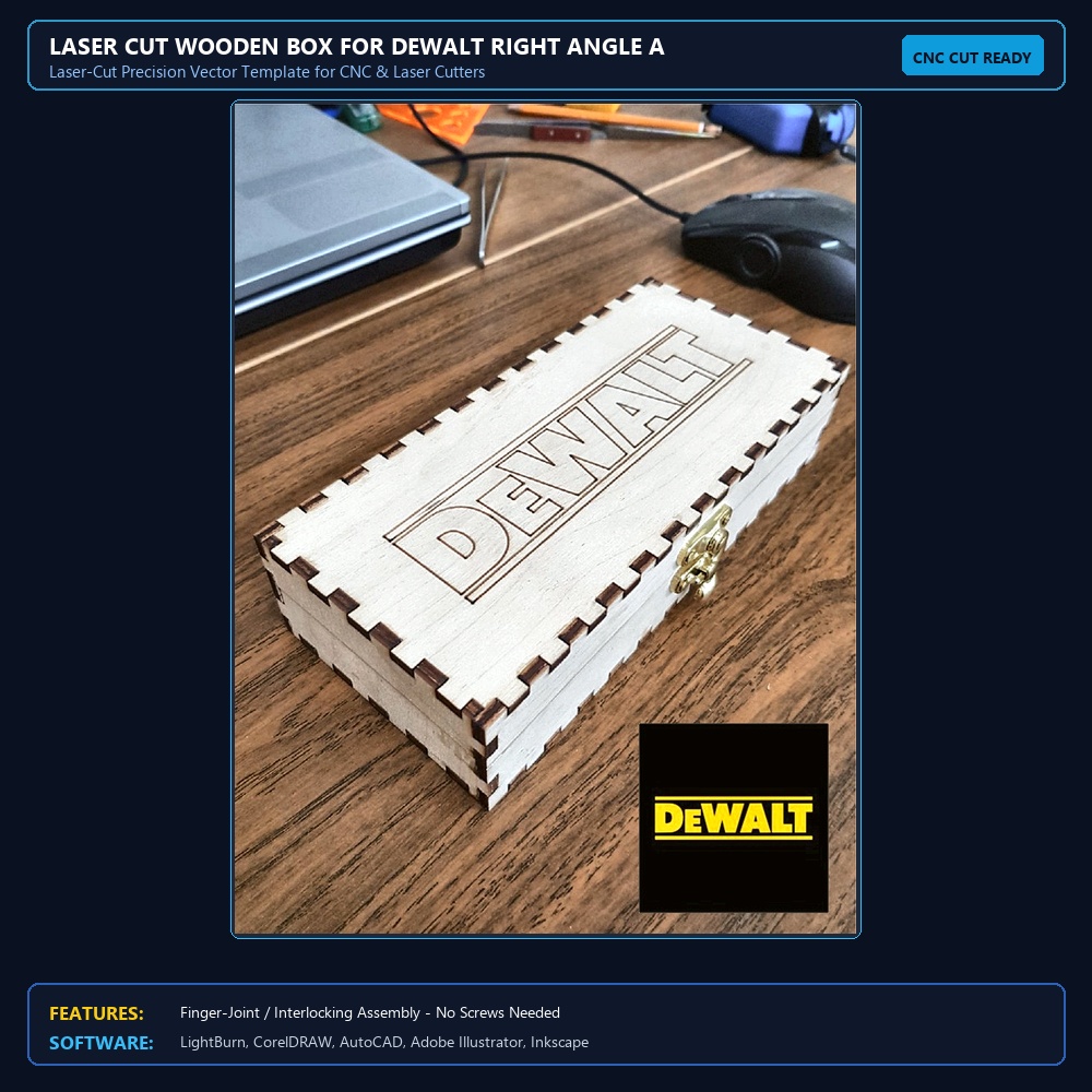 Laser Cut Wooden Box For DEWALT Right Angle Attachment View 3