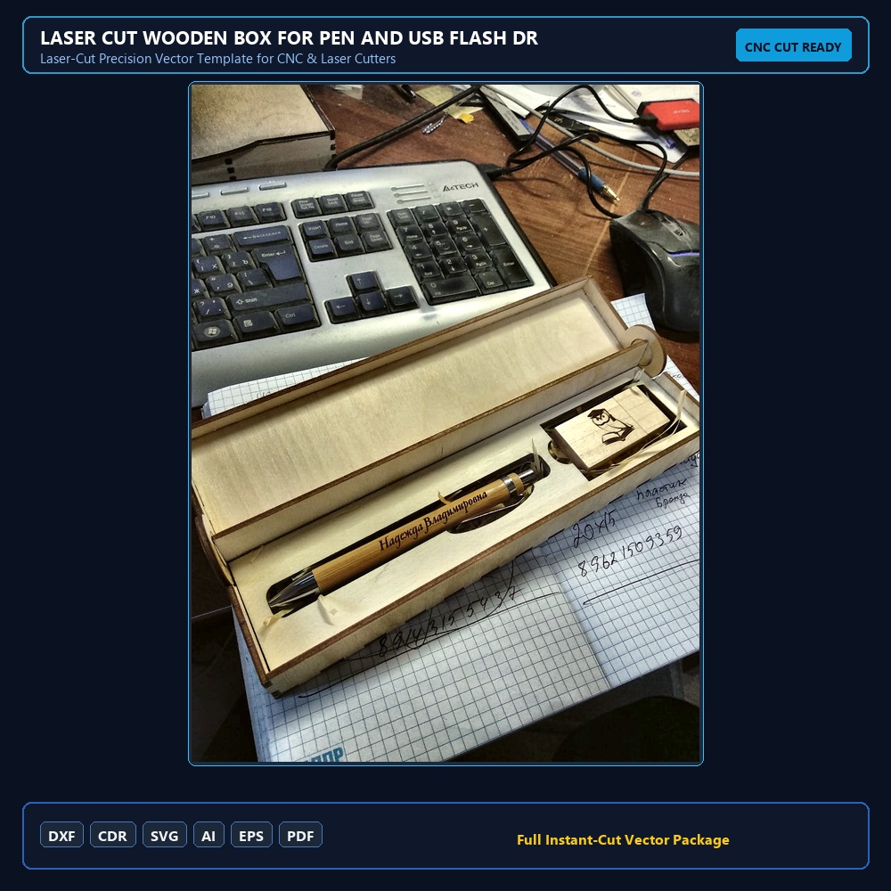 Laser Cut Wooden Box For Pen And USB Flash Drive