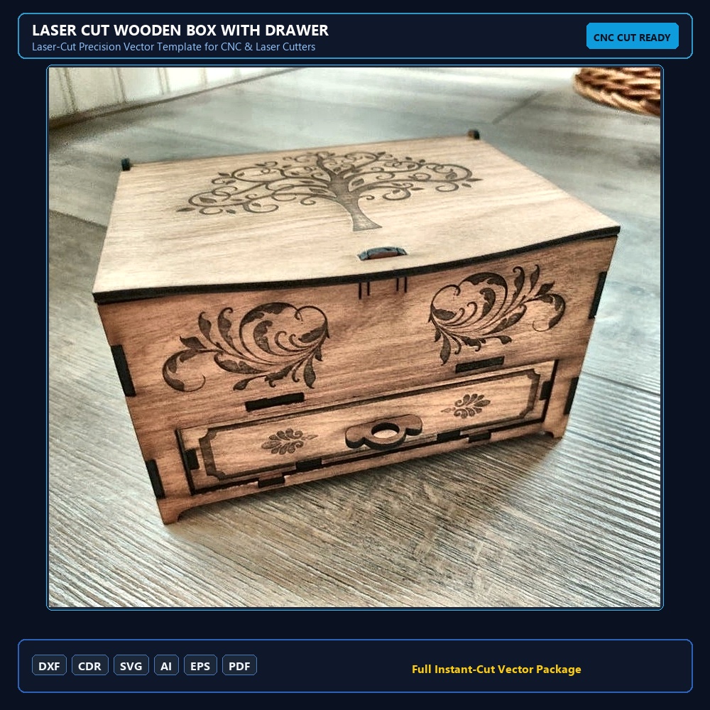 Laser Cut Wooden Box With Drawer