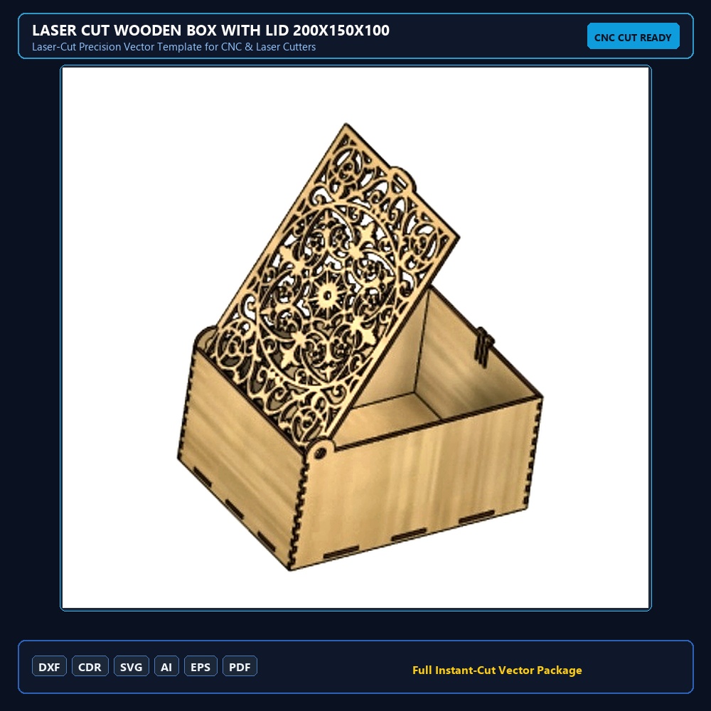 Laser Cut Wooden Box With Lid 200x150x100
