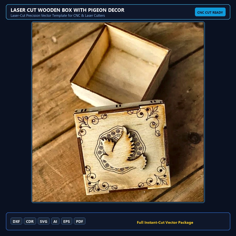 Laser Cut Wooden Box With Pigeon Decor