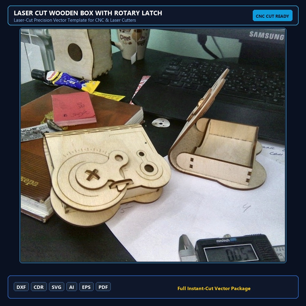 Laser Cut Wooden Box With Rotary Latch