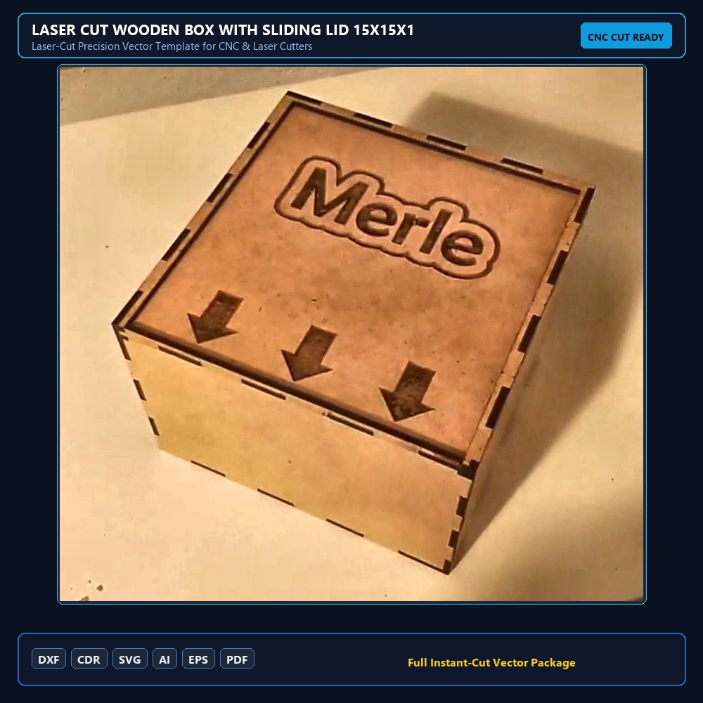 Laser Cut Wooden Box With Sliding Lid 15x15x10 3mm Mdf Template DXF File Free Download - 3axis.co
