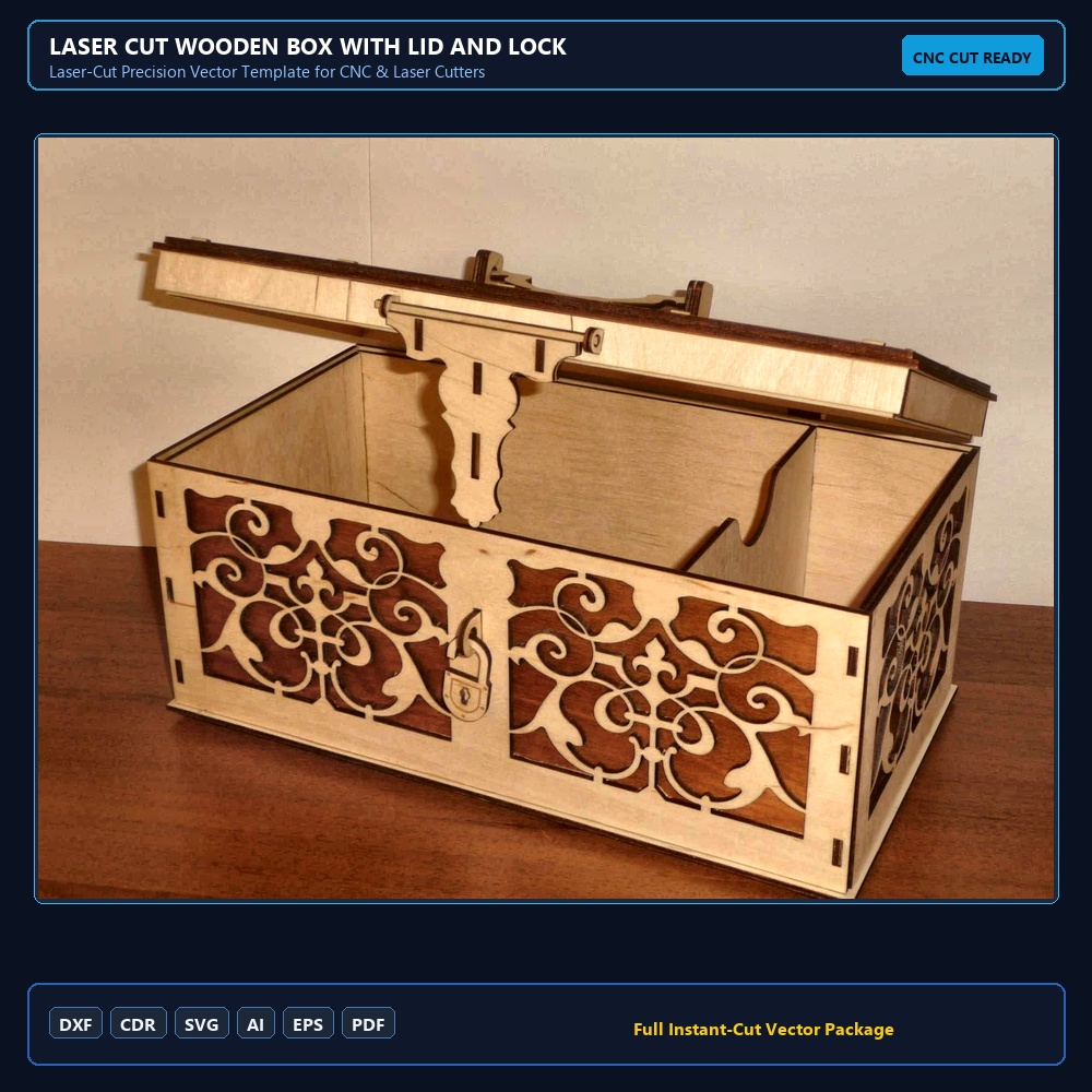 Laser Cut Wooden Box with Lid and Lock