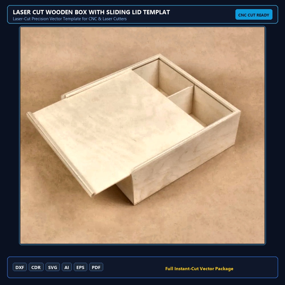 Laser Cut Wooden Box with Sliding Lid Template 3mm