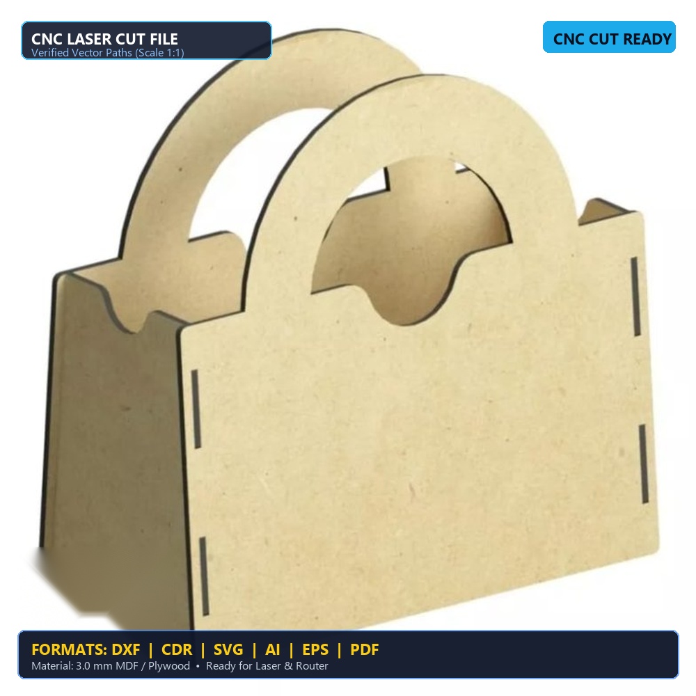Laser Cut Wooden Handbag Candy Favor Box - DXF, CDR, SVG
