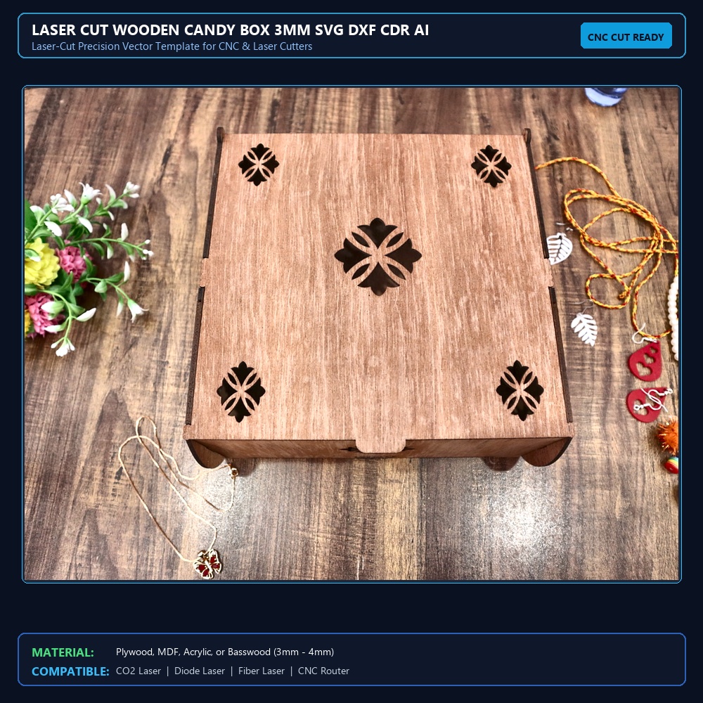 Laser Cut Wooden Candy Box 3mm SVG DXF CDR AI PDF Free Download - 3axis.co View 2