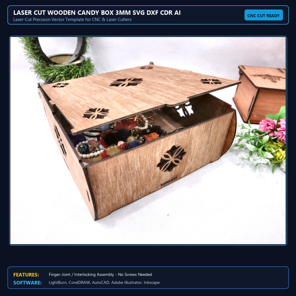 Laser Cut Wooden Candy Box 3mm SVG DXF CDR AI PDF Free Download - 3axis.co View 3